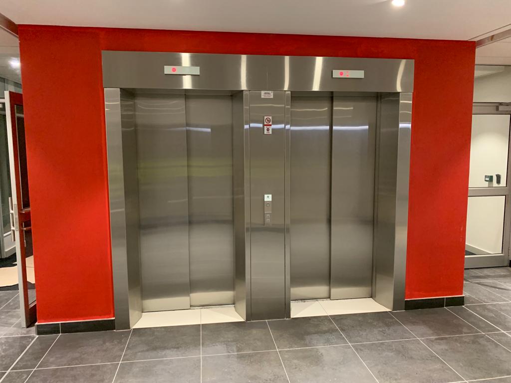 Modern elevator installation in a commercial building